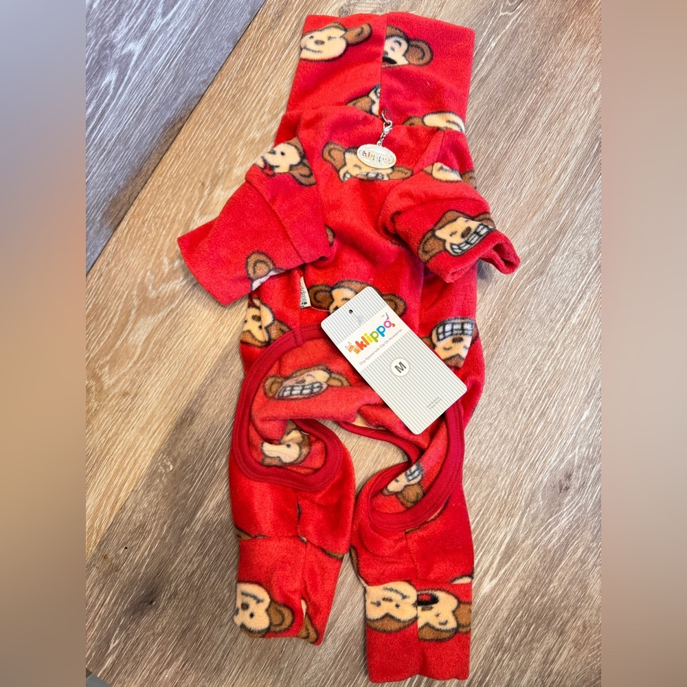 NWT Klippo Silly Monkey‎ Fleece pajamas Size Medium Turtleneck leash ring